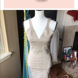 Guess Women’s Gold Sparkle Bandage Bodycon Cocktail Club Dress L NWOT